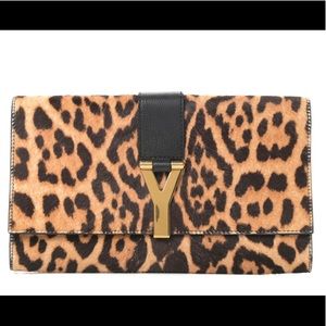 Saint Laurent Pony Hair Leopard Print Clutch